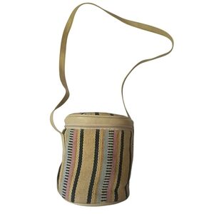 Striped Tan Crossbody Bucket Bag